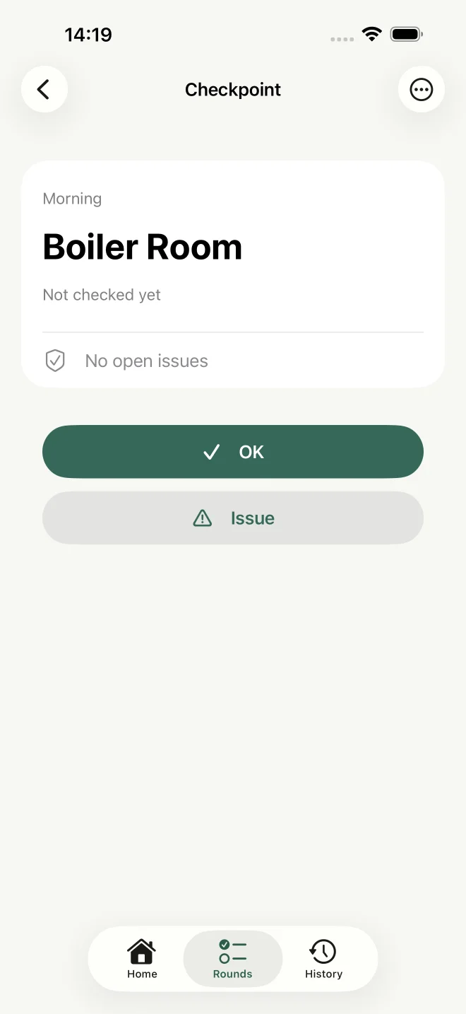 Boiler Room checkpoint in light mode, with a clear OK button and an option to report an issue.